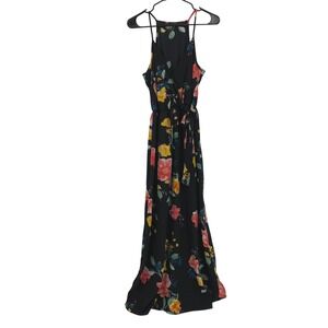 Scobe Womens Black Floral Halter Wrap Maxi Dress Sleeveless Tie Waist Medium